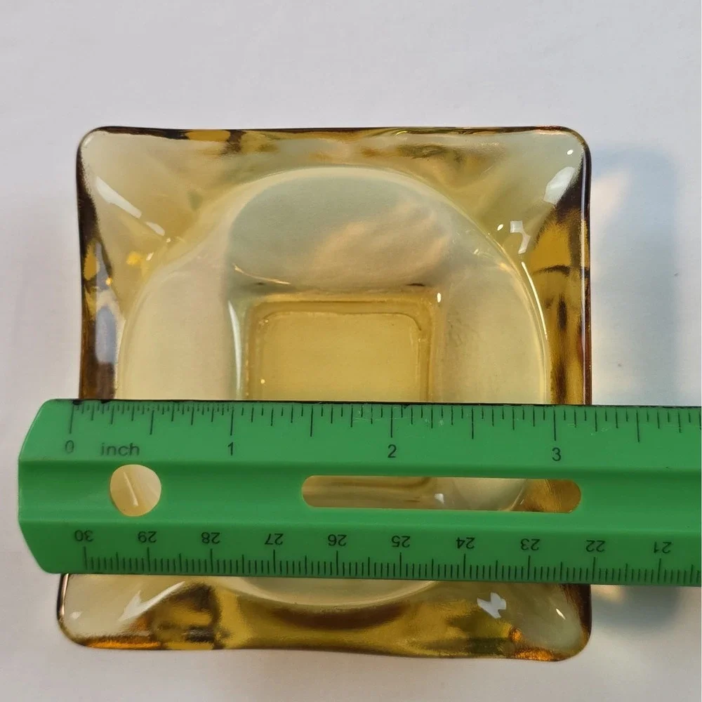 Vintage Amber Glass Ashtray Square 3.25 x 3.25 Inch Art Deco